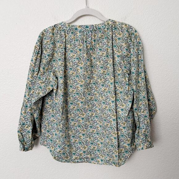 [Vintage] 90s GAP Green Floral Print Peasant Boho Button Front Blouse Sz Large L - Picture 2 of 11